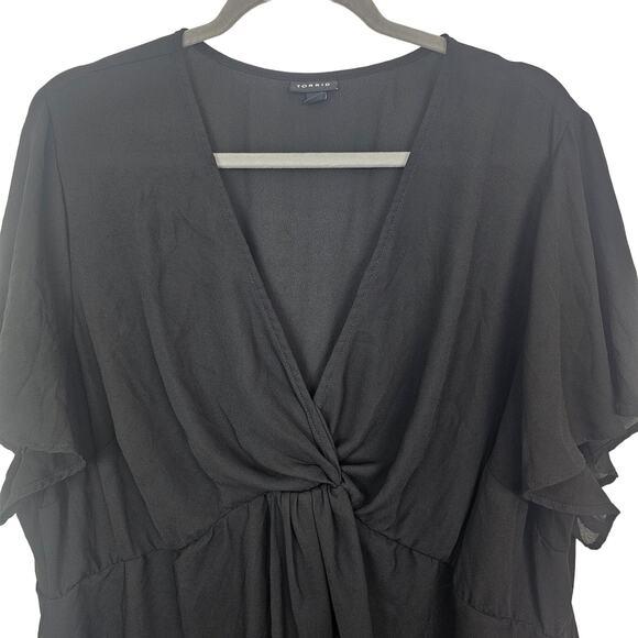 Torrid Top Sheer Top Twist Front Top Hi Low Top Short Sleeve Blouse 3X Black - Picture 3 of 9